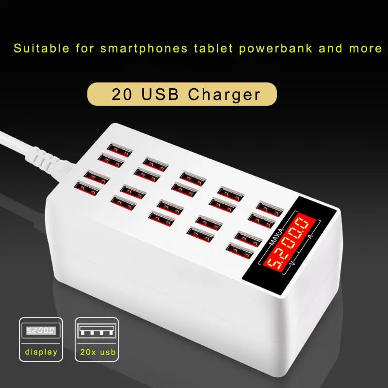 20Ports 100W USB Hub Mobile Phone Charger with LED Display Power Adapter Charging Dock Station for iPhone iPad Samsung Huawei
20Ports 100W USB Hub Mobile Phone Charger with LED Display Power Adapter Charging Dock Station for iPhone iPad Samsung Huawei