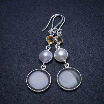 Natural White Quartz,River Pearl and Citrine Mexican 925 Sterling Silver Earrings 2 1/4" T4376
Natural White Quartz,River Pearl and Citrine Mexican 925 Sterling Silver Earrings 2 1/4" T4376