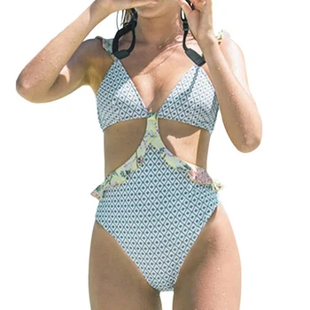 Sexy V-Neck Women One Piece Swimsuit Print Ruffle Swimwear
Sexy V-Neck Women One Piece Swimsuit Print Ruffle Swimwear