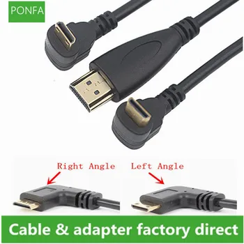 

90 Degree Mini HDMI Left & Right Angle Male to HDMI Male Cable For HDTV 1080p PS3 Evo HTC Vedio Goldpalted 0.5m