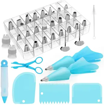 

42Piece Cake Decorating Kit Supply Pastry Bags Icing Smoother Piping Nozzles Coupler Decorating Pen Flower Lifter for Baking