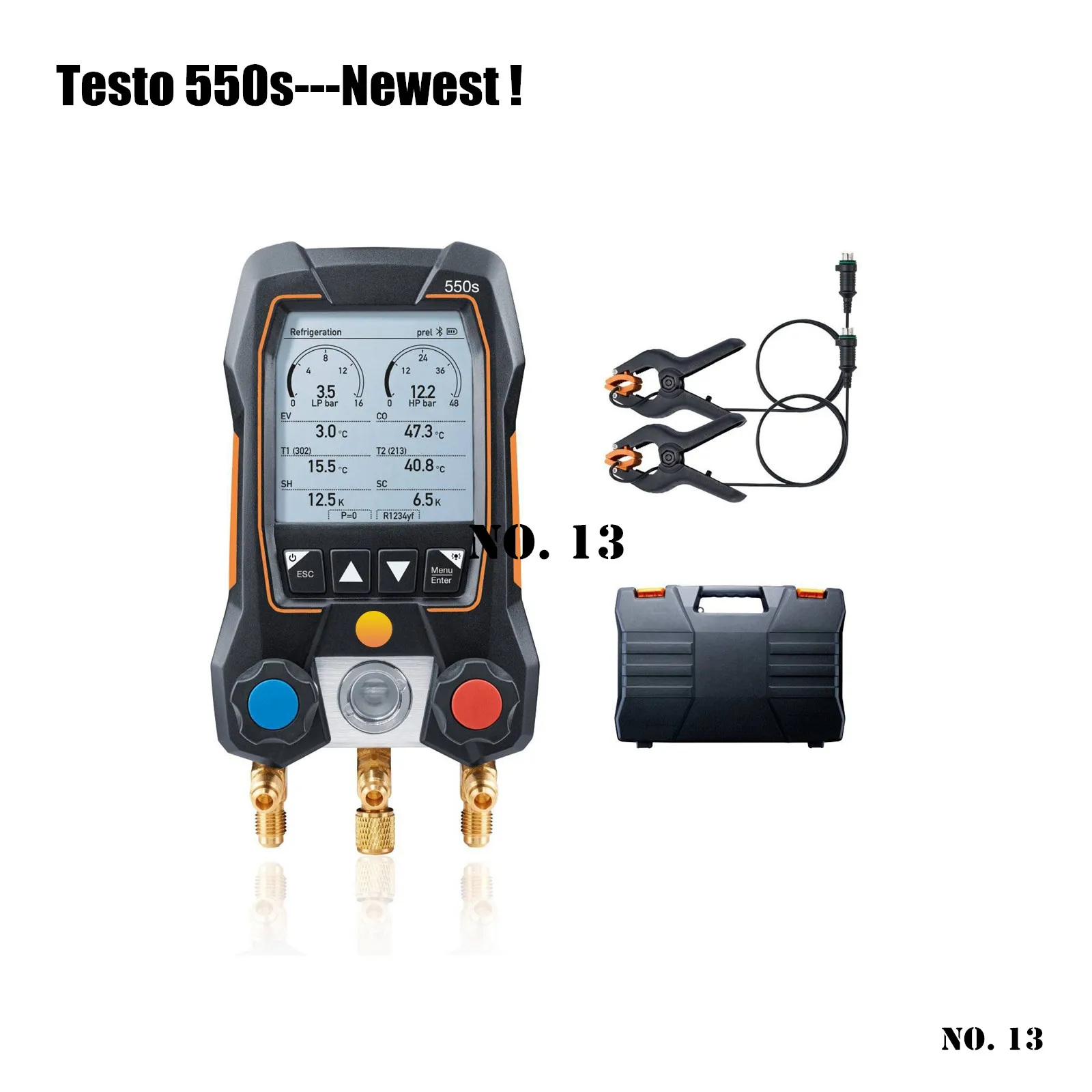 

Testo 550s/549 Digital Refrigeration Gauge Manifold with Hoses Clamp Refrigerant Meter Set Probes 0563 1550 Manometro Tools