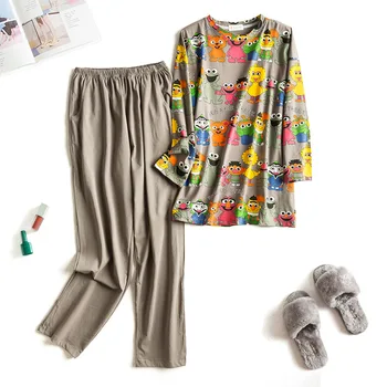 Autumn Korean Style Cartoon Pajamas Women Spring Autumn 100% Cotton Sweet Cute Street Home Service Long-Sleeved Trousers Suit
Autumn Korean Style Cartoon Pajamas Women Spring Autumn 100% Cotton Sweet Cute Street Home Service Long-Sleeved Trousers Suit