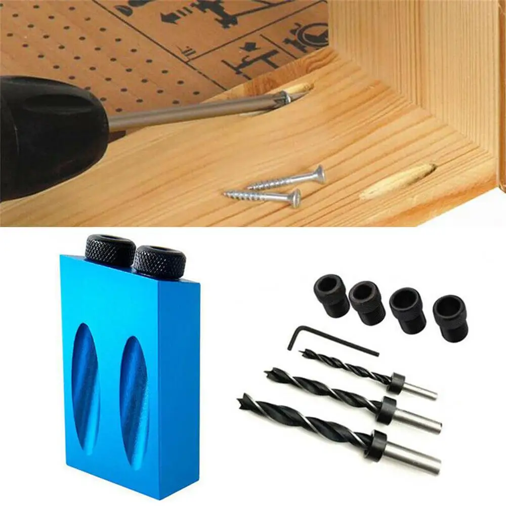

Woodworking Oblique Hole Locator Drill Bits Pocket Hole Jig Kit 15 Degree Angle Drill Guide Set Hole Puncher DIY Carpentry Tools
