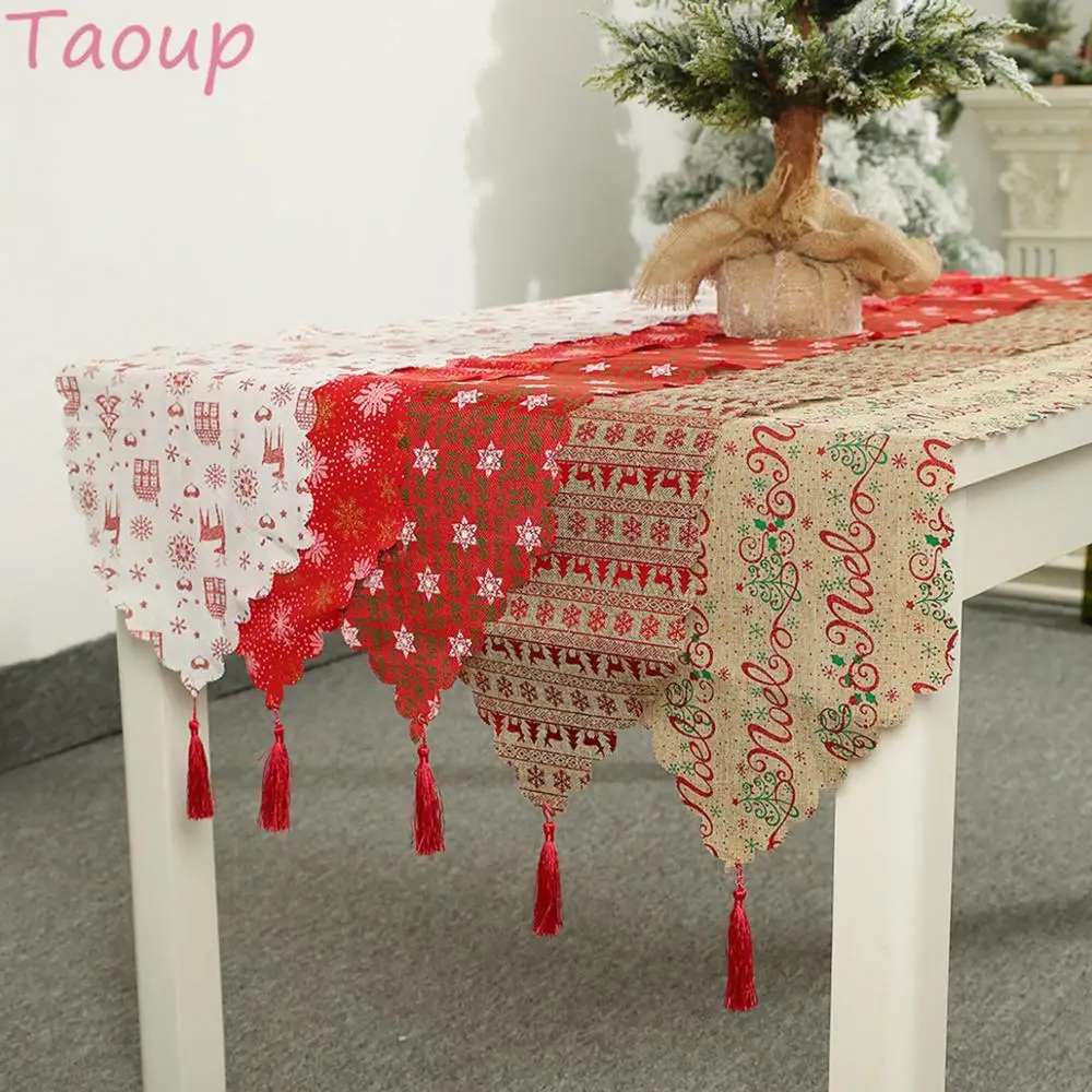 

Taoup Linen Christmas Table Flags Merry Christmas Table Decor for Home Merry Xmas Table Mat Xmas Elk Tablecloth Table Cover Noel