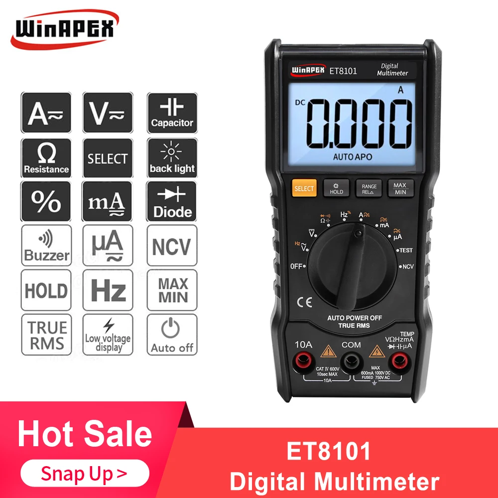 WinAPEX ET8101 Professional Digital Multimeter 6000 Counts NCV Auto Range AC/DC Voltage Meter Temperature Tester Back light
WinAPEX ET8101 Professional Digital Multimeter 6000 Counts NCV Auto Range AC/DC Voltage Meter Temperature Tester Back light