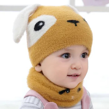 2Pcs Cute Baby Infant Winter Warm Cartoon Dog Hat Beanie Cap+Scarf Set for 0-18M Newborns