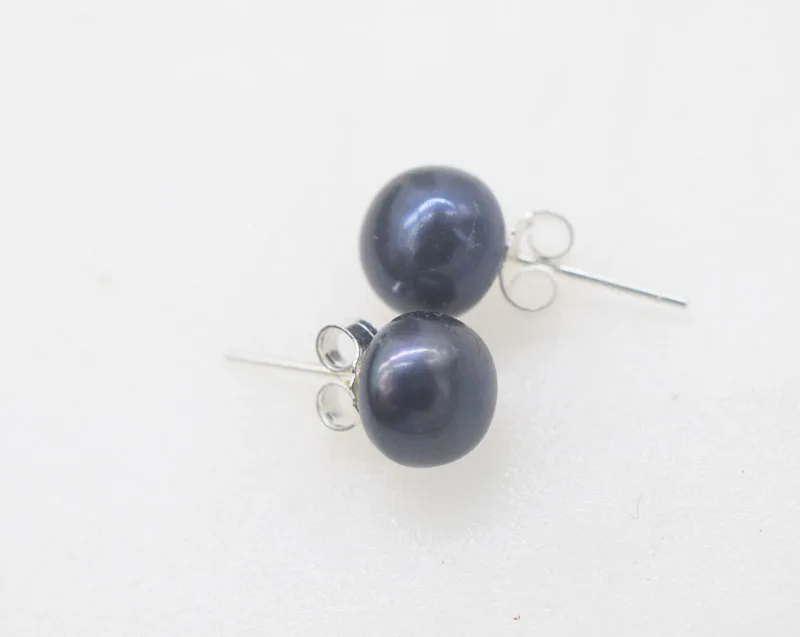 

one pair black 10-11mm coin stud silver925 freshwater pearl earrings wholesale beads FPPJ nature