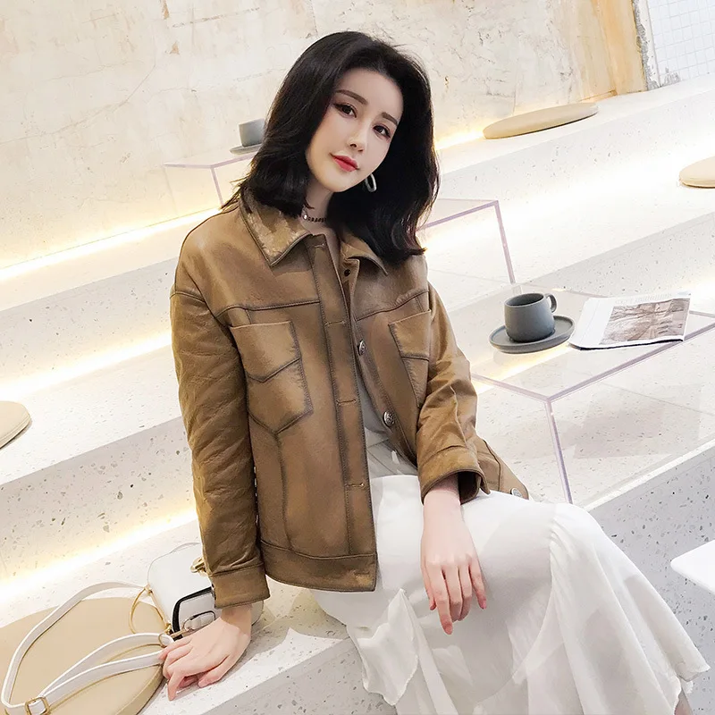 Vintage Genuine Leather Jacket Women 2020 Spring Autumn Real Sheepskin Leather Coat Motorcycle Jackets Chaqueta Mujer S920 YY433 
Vintage Genuine Leather Jacket Women 2020 Spring Autumn Real Sheepskin Leather Coat Motorcycle Jackets Chaqueta Mujer S920 YY433