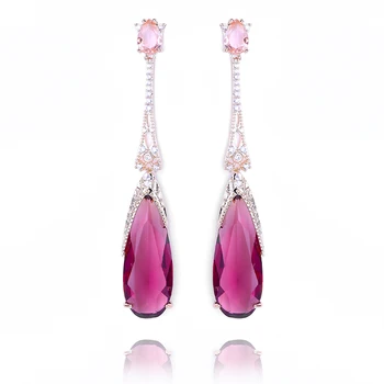 

XIUMEIYIZU Waterdrop Gradient Tourmaline Earrings Charms Crystal Zirconia Engagement Long Earrings For Women Jewelry Hot