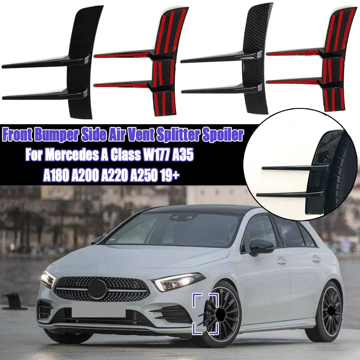 Pair Front Bumper Side Air Vent Splitter Spoiler Canard For Mercedes A Class W177 A35 A180 A200 A220 A250 2019 2020 Styling Mouldings Aliexpress