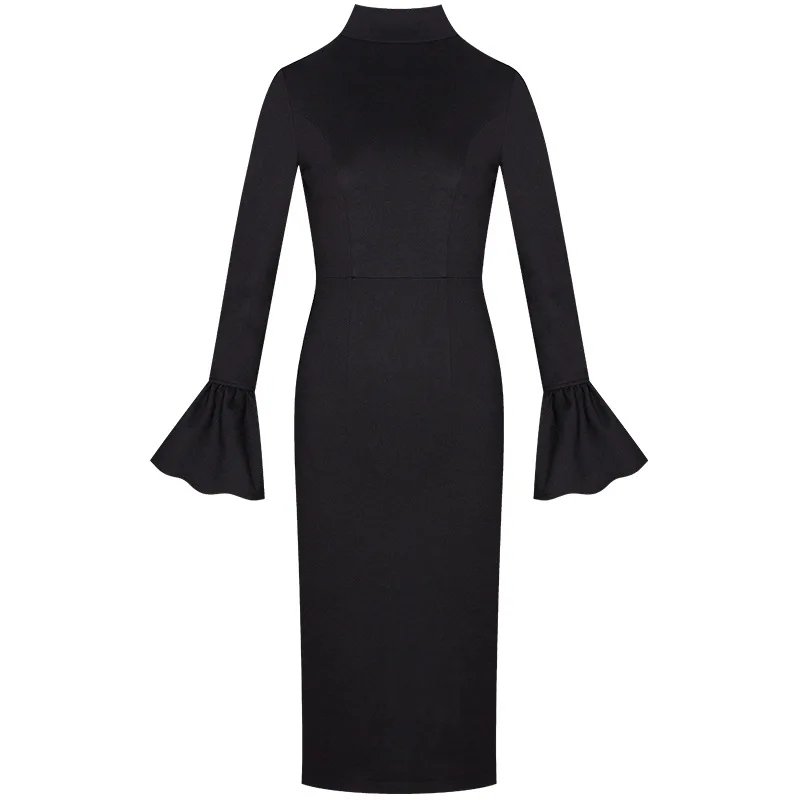 HUAYIMENGYI Spring Autumn Temperament Turtleneck Slim Black Dress Long Flare Sleeve Knit Mid-length Women Party Bodycon Dresses
HUAYIMENGYI Spring Autumn Temperament Turtleneck Slim Black Dress Long Flare Sleeve Knit Mid-length Women Party Bodycon Dresses