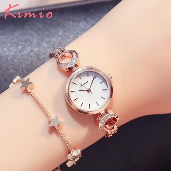 

KIMIO Top Brand Women Quartz Watches Stainless Steel Bracelet Watch Shell Surface Moon Rhinestone Watch Ladies Dress Reloj Mujer