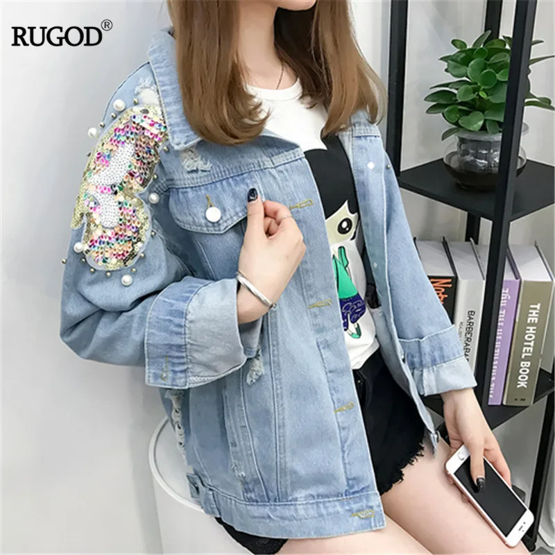 RUGOD Korean Style Women Jackets Turn-down Collar Single Breasted Pearl With Sequined Coats Casual Jeans пуховик женский Autumn
RUGOD Korean Style Women Jackets Turn-down Collar Single Breasted Pearl With Sequined Coats Casual Jeans пуховик женский Autumn