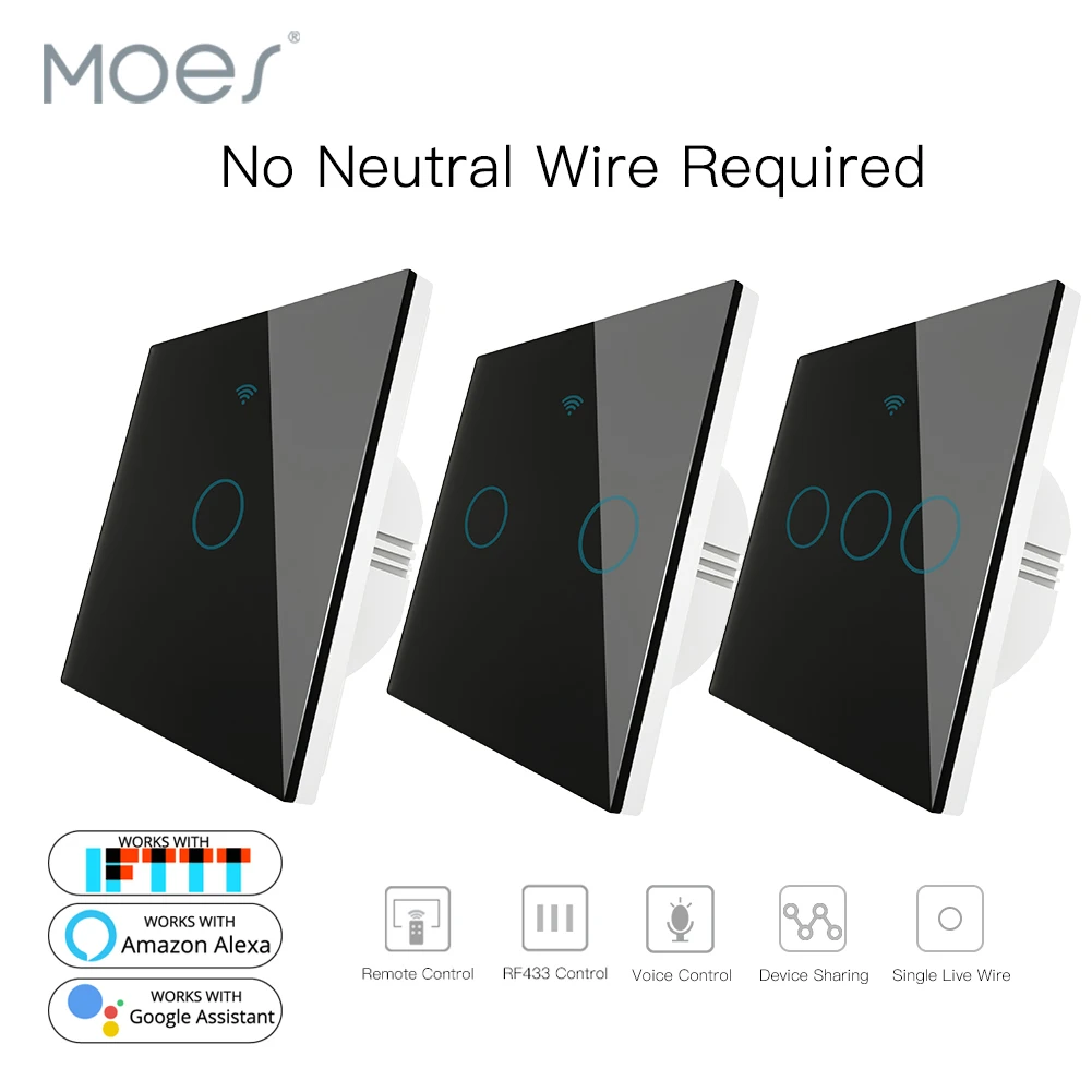 Black WiFi Smart Wall Switch No Neutral Wire Needed Wireless Smart Life Tuya Remote Control Single Fire Work With Alexa RF433
Black WiFi Smart Wall Switch No Neutral Wire Needed Wireless Smart Life Tuya Remote Control Single Fire Work With Alexa RF433