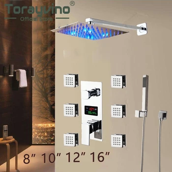 

Bathroom Shower Set Kit Chuveiro Led Overhead Rain Shower Jet Massage Spray With Digital Display Control Valve Mixer Shower Tap