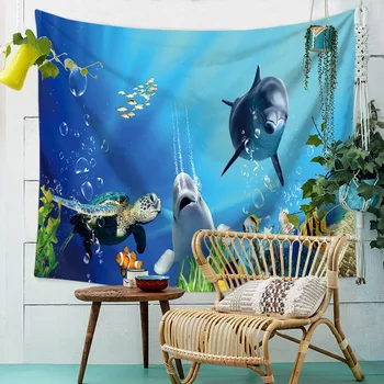 

eenagers And Whales Tapestry Pattern Ocean Animals Wall Hanging Polyester Tapestries Home Decor Living Room Bedroom Couch Blan