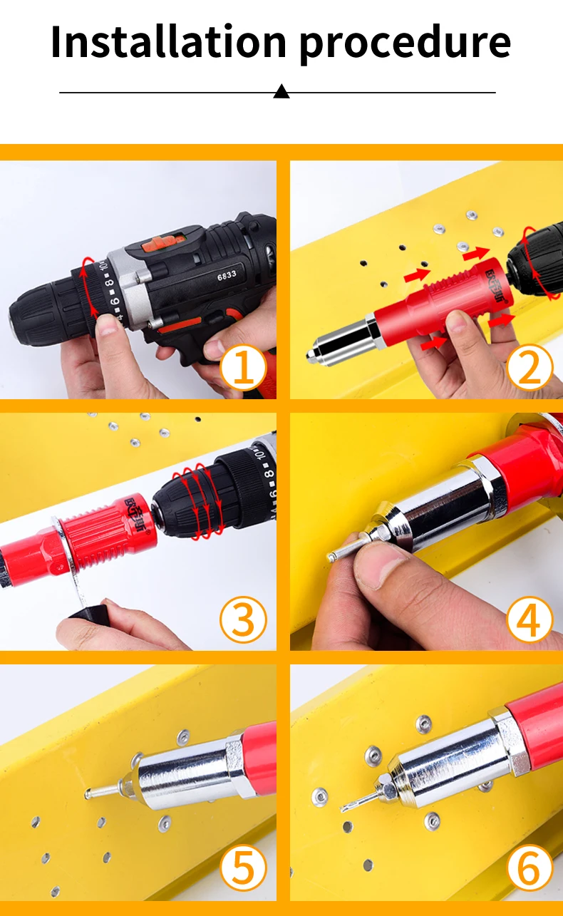Generic Electric Rivet Gun 2.4mm4.8mm Rivet Nut Gun Drill Adapter Cordless Riveting Tool Insert