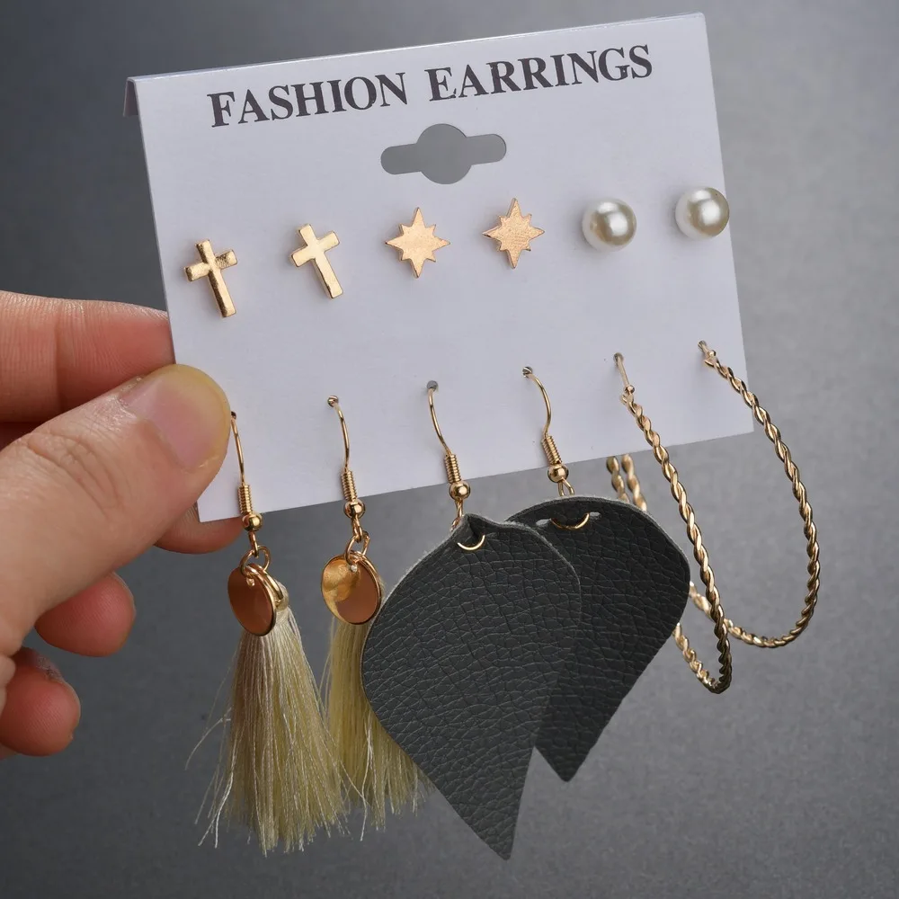 Terreau Kathy Mixed Geometric Circle Hoop Long Tassel Earring Set Fashion Cross Star Moon Crystal Boho Stud Earrings For Women
Terreau Kathy Mixed Geometric Circle Hoop Long Tassel Earring Set Fashion Cross Star Moon Crystal Boho Stud Earrings For Women