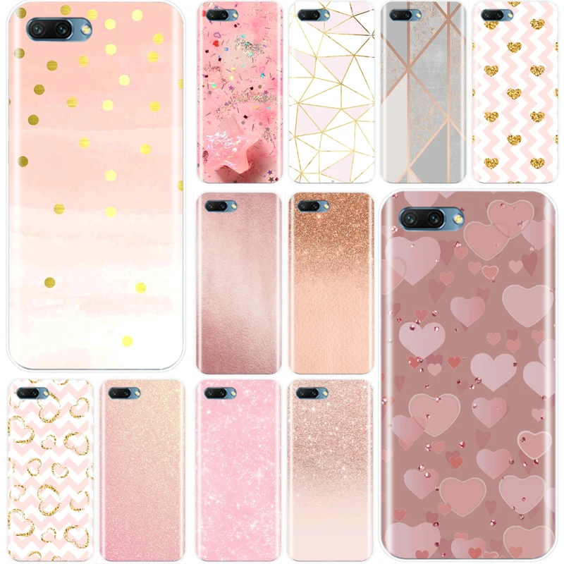Heart Light Gold Pink Geometric Cover Soft Silicone TPU Phone Case For Huawei MATE 7 8 9 10 20 pro Honor 8C lite NOTE10 | Мобильные