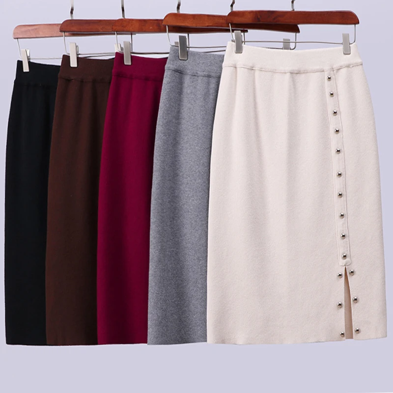 Women Side Slit Bodycon Elegant Pencil Rivet Elasticity Skirt Autumn Winter Casual Knitted High Waist Skirts Jupe Femme Faldas
Women Side Slit Bodycon Elegant Pencil Rivet Elasticity Skirt Autumn Winter Casual Knitted High Waist Skirts Jupe Femme Faldas