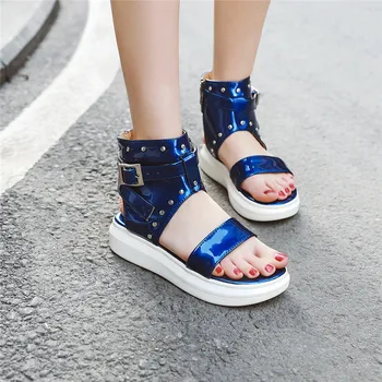 YQBTDL Fashion Blue Black White Rivet Summer Boots Ankle Womens Creepers Flat Platform Shoes Buckle Strap Open Sandal Slingbacks
YQBTDL Fashion Blue Black White Rivet Summer Boots Ankle Womens Creepers Flat Platform Shoes Buckle Strap Open Sandal Slingbacks