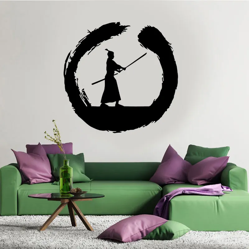 Виниловые настенные наклейки Circle Enso Zen японский воин самурайский домашний декор