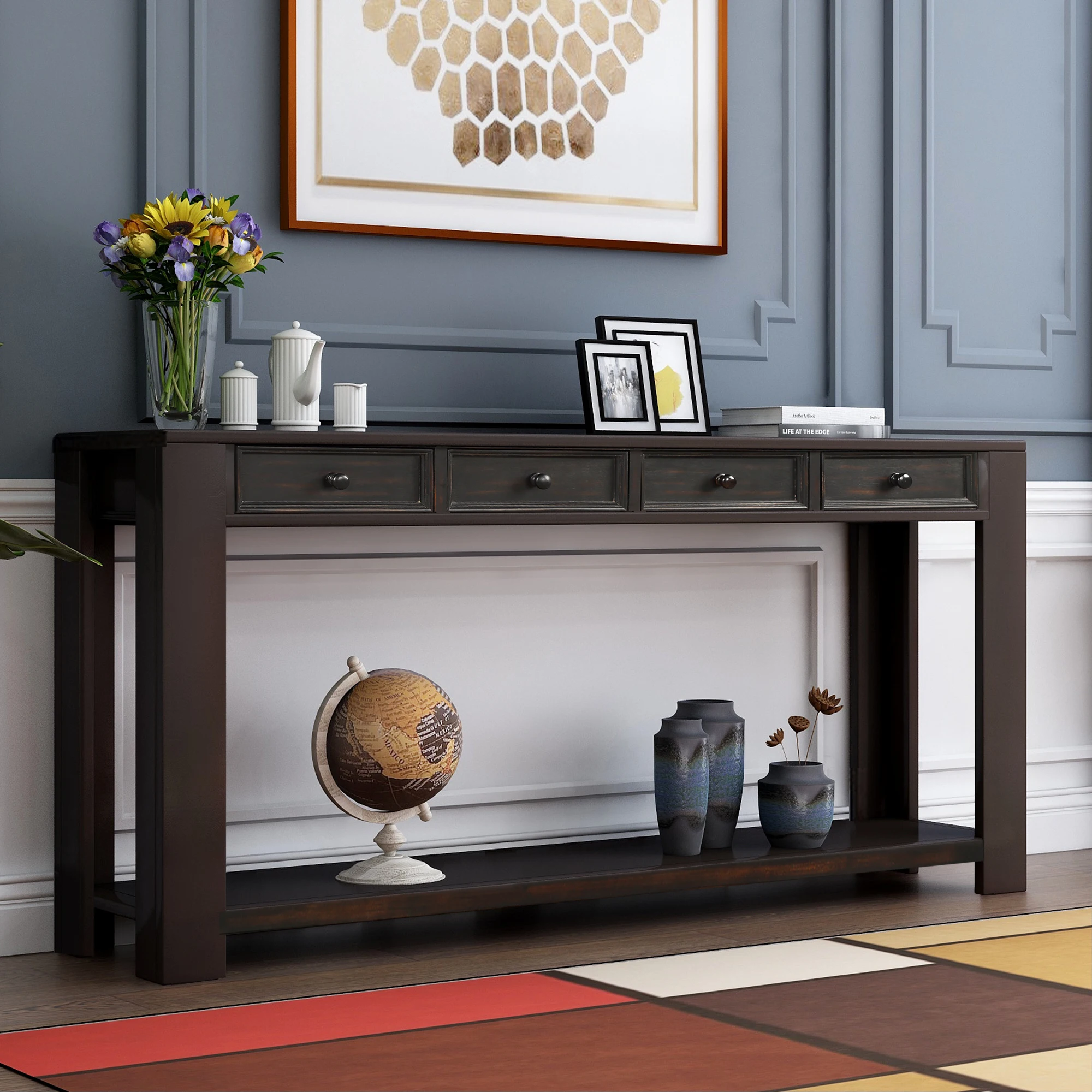 Black TV Table Console Table For Entruway Hallway Living Room Cabinet Sofa Table With Storage Drawers And Bottom Shelf
Black TV Table Console Table For Entruway Hallway Living Room Cabinet Sofa Table With Storage Drawers And Bottom Shelf