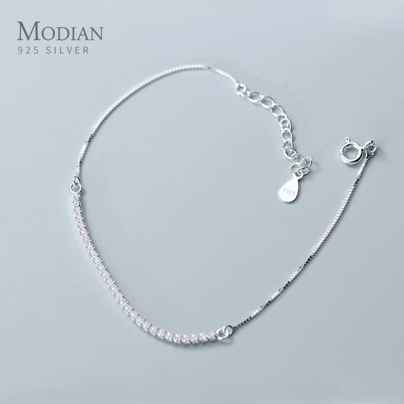 

Modian Fashion Shining Clear CZ Geometric Bracelet for Women 925 Sterling Silver Link Chain Adjustable Bracelet Fine Jewelry