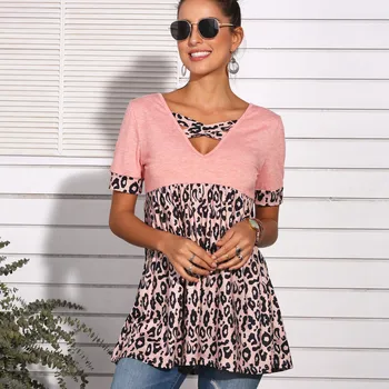 New Arrival Casual Leopard T Shirt Women V-Neck Draped Short Slevee T-shirt Ladies Simple Summer Clothes Tee Shirt Femme 2020
New Arrival Casual Leopard T Shirt Women V-Neck Draped Short Slevee T-shirt Ladies Simple Summer Clothes Tee Shirt Femme 2020