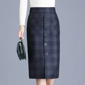 2020 Spring Winter New Pocket Thicken Woolen Plaid Package Hip Skirt Midi Women Plus size Split Step Skirt Elegant Female jupe
2020 Spring Winter New Pocket Thicken Woolen Plaid Package Hip Skirt Midi Women Plus size Split Step Skirt Elegant Female jupe