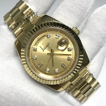 Luxury gold dial watch diamonds number DAY DATE mechanical glide smooth 40mm mens AAA quality Wristwatches 
Luxury gold dial watch diamonds number DAY DATE mechanical glide smooth 40mm mens AAA quality Wristwatches