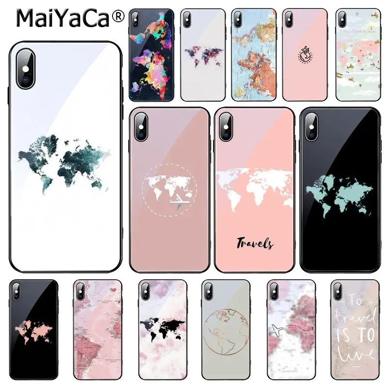 Чехол MaiYaCa из закаленного стекла с картой мира для iphone 11 Pro XR XS MAX 8X7 6S 6 Plus|Бамперы| |