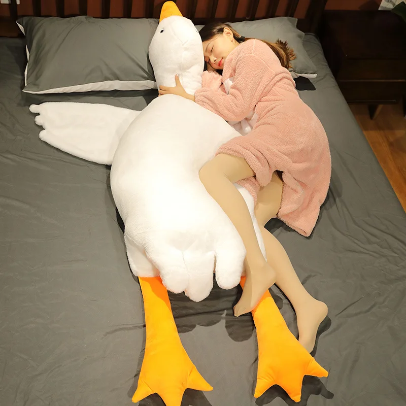 

50-190cm Giant Colorful Lying Duck Plush Toys Soft Rabbit Fur Animal Pillow Plush Mat Stuffed Dolls Sleeping Appease Toy Gifts