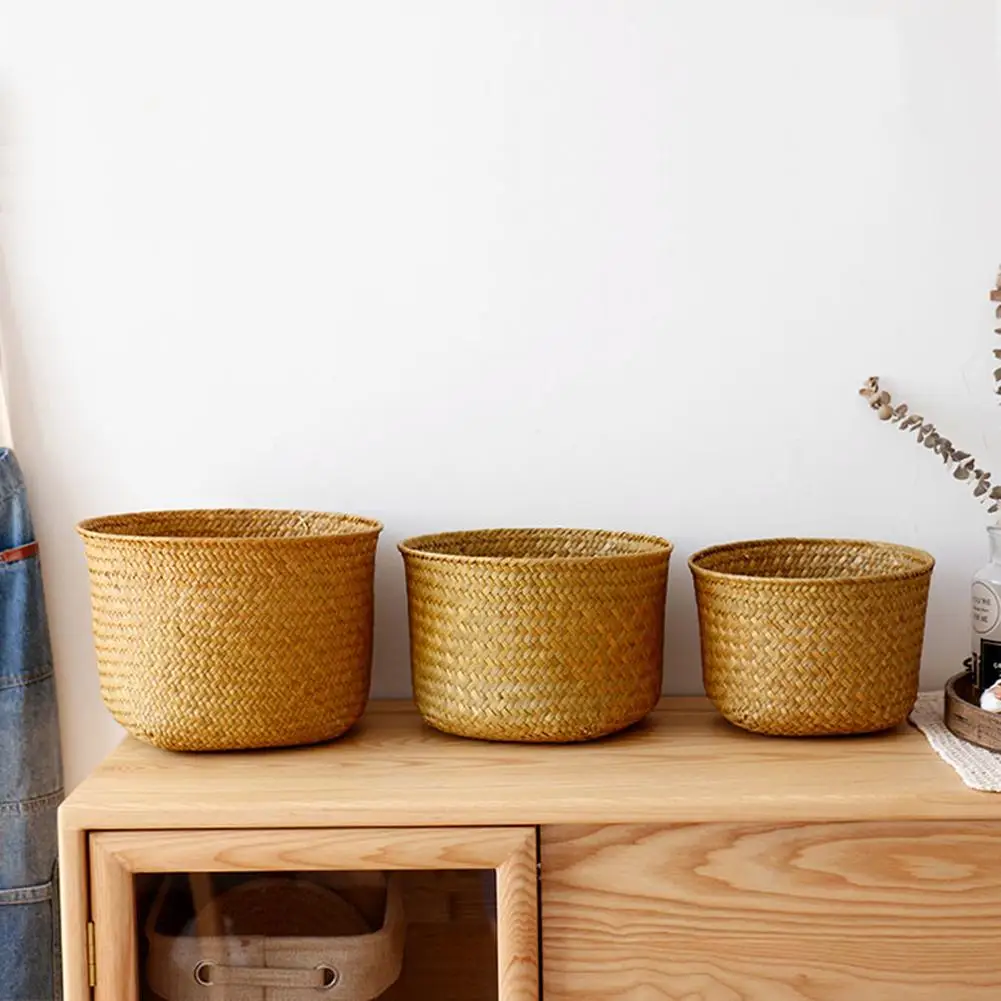 Portable Seagrass Rattan Basket Plant Pot Storage Laundry Basket Box Home Decor
