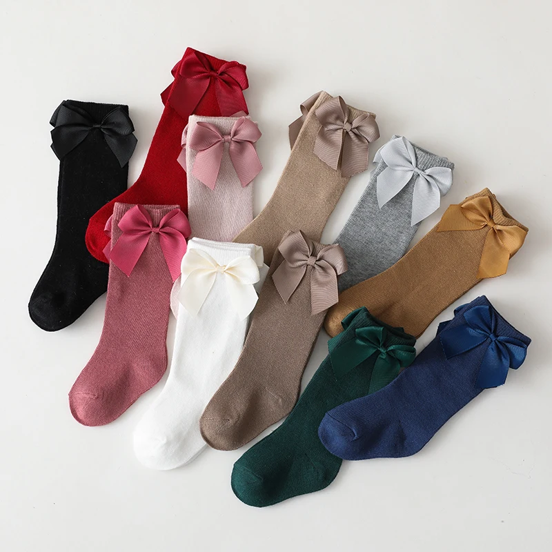 New Brand Baby Toddlers Socks Autumn Winter Children Girls Knee High Long Sock Cotton Big Bow Spanish Style Kids Floor |