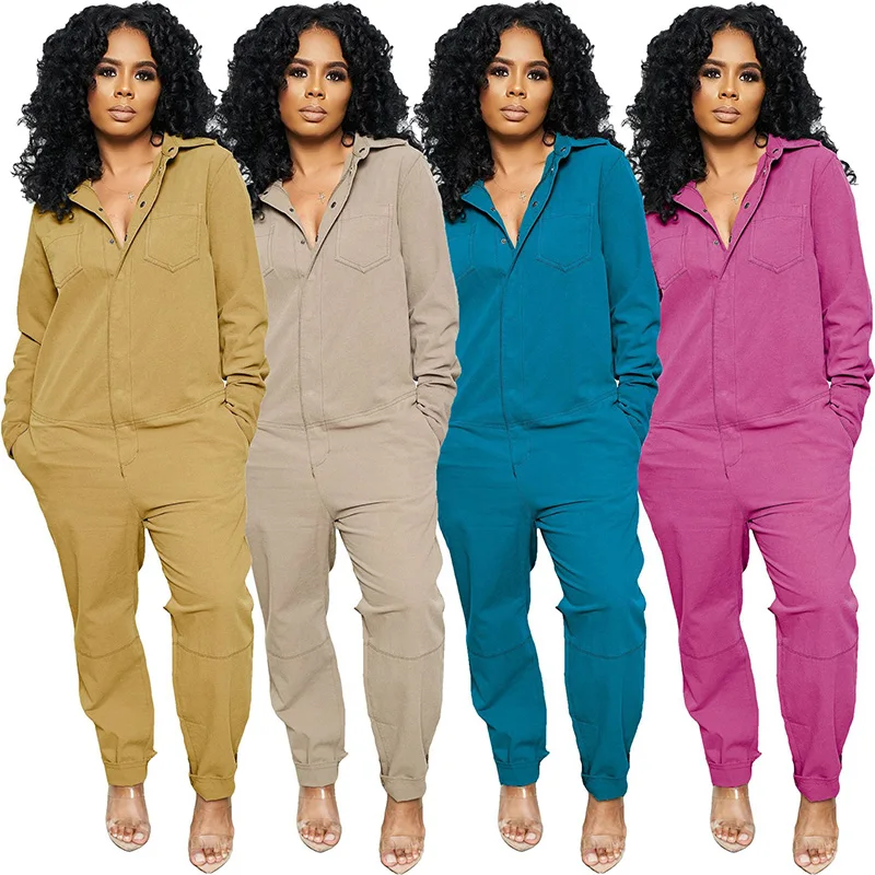 Solid Color Turn-Down Collar Button Long Sleeves Loose 97% Cotton 3%Spandex Women Jumpsuit New Arrival Autumn Work Warm Outfits
Solid Color Turn-Down Collar Button Long Sleeves Loose 97% Cotton 3%Spandex Women Jumpsuit New Arrival Autumn Work Warm Outfits