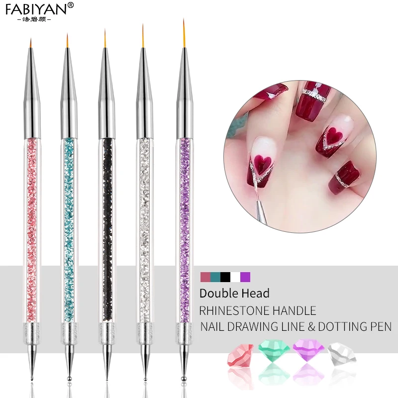 

5 Size Nail Art Dotting Pen Acrylic Rhinestone Crystal 2 Way UV Gel Painting Manicure Tool Drawing Liner Flower Brush Decoration