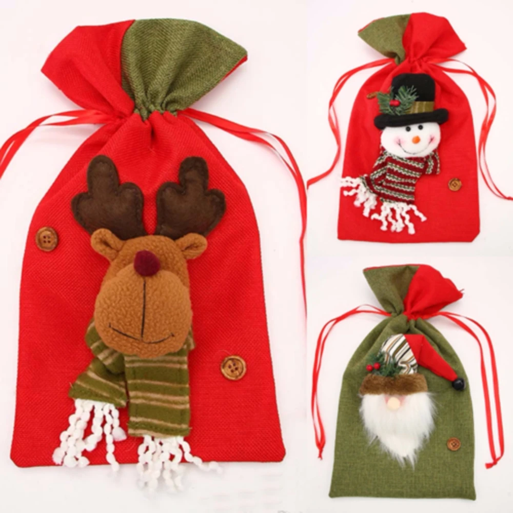 christmas gift candy bags santa claus snowman elk storage bag