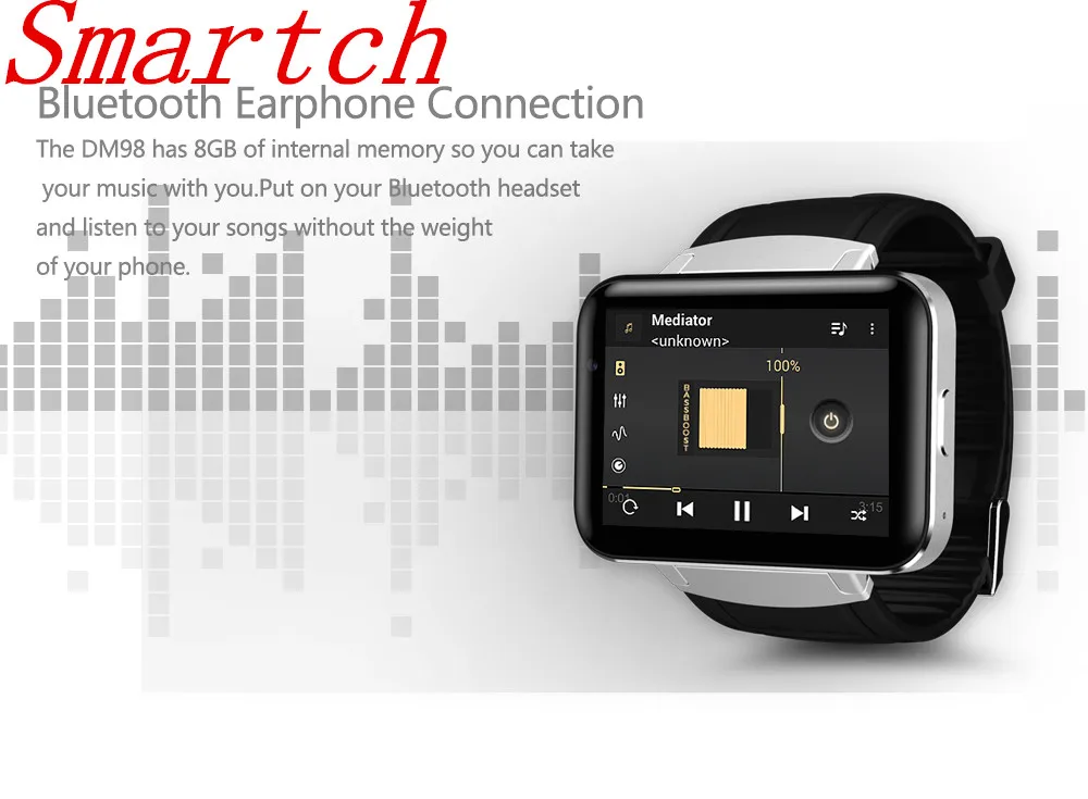 Smartch New Bluetooth Smart Watch DM98 With Camera WCDMA GPS Android 4.4 OS 3G MTK6572 Dual Core 1.2GHz 4GB ROM Smartwatch Phone
Smartch New Bluetooth Smart Watch DM98 With Camera WCDMA GPS Android 4.4 OS 3G MTK6572 Dual Core 1.2GHz 4GB ROM Smartwatch Phone