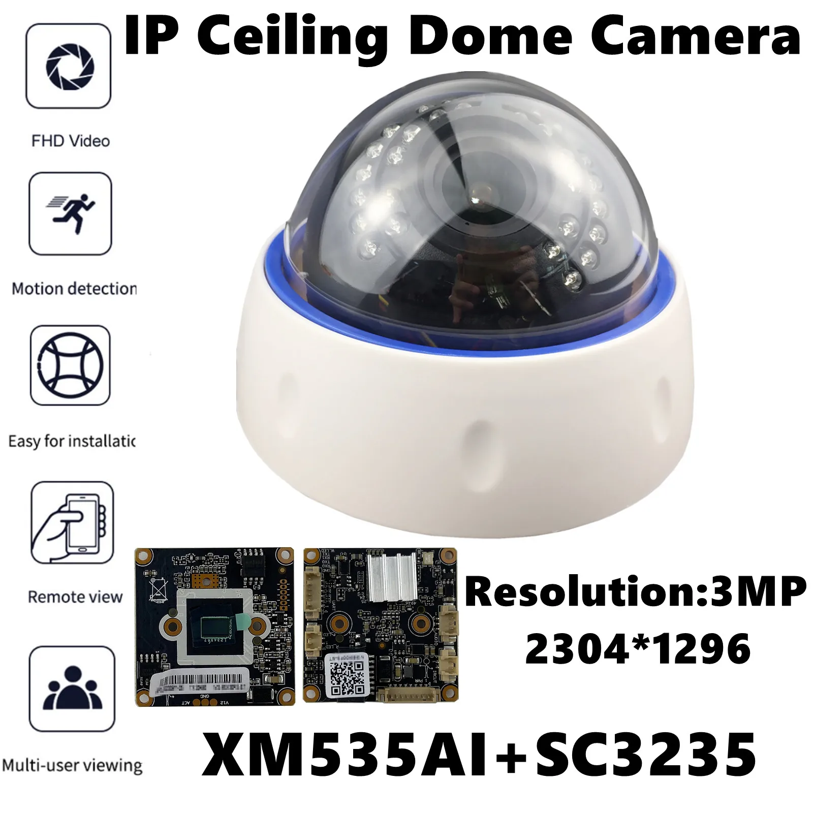 Купольная потолочная IP-камера XM535AI + SC3235 2 8-12 мм с ручным зумом комнатная 3MP 2304*1296