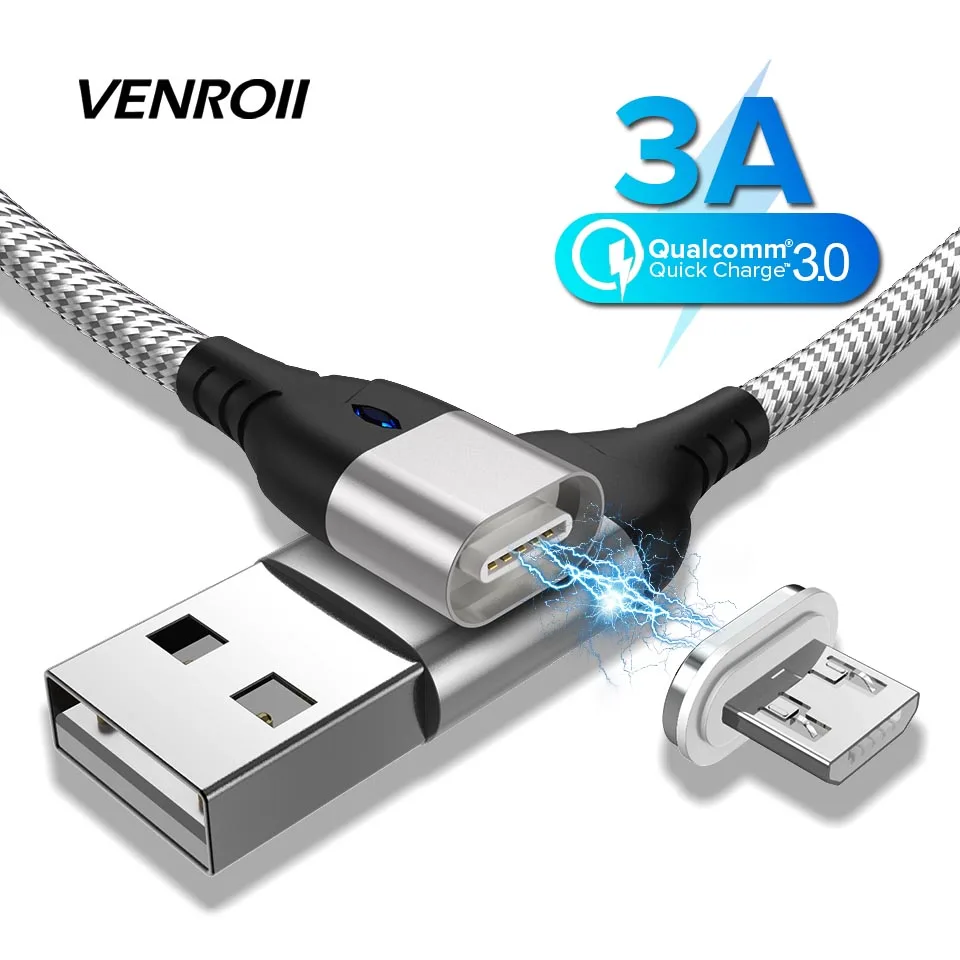 Магнитный кабель Venroii 3A Micro usb type C для быстрой зарядки магнитное зарядное