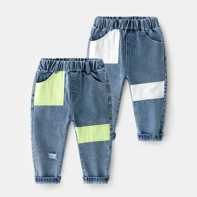 

New Children Boys Ripped Hole Casual Jeans Fashion mixed colors Pants Kids Loose Denim Trousers Teenage For Baby Boy Girl 90-130