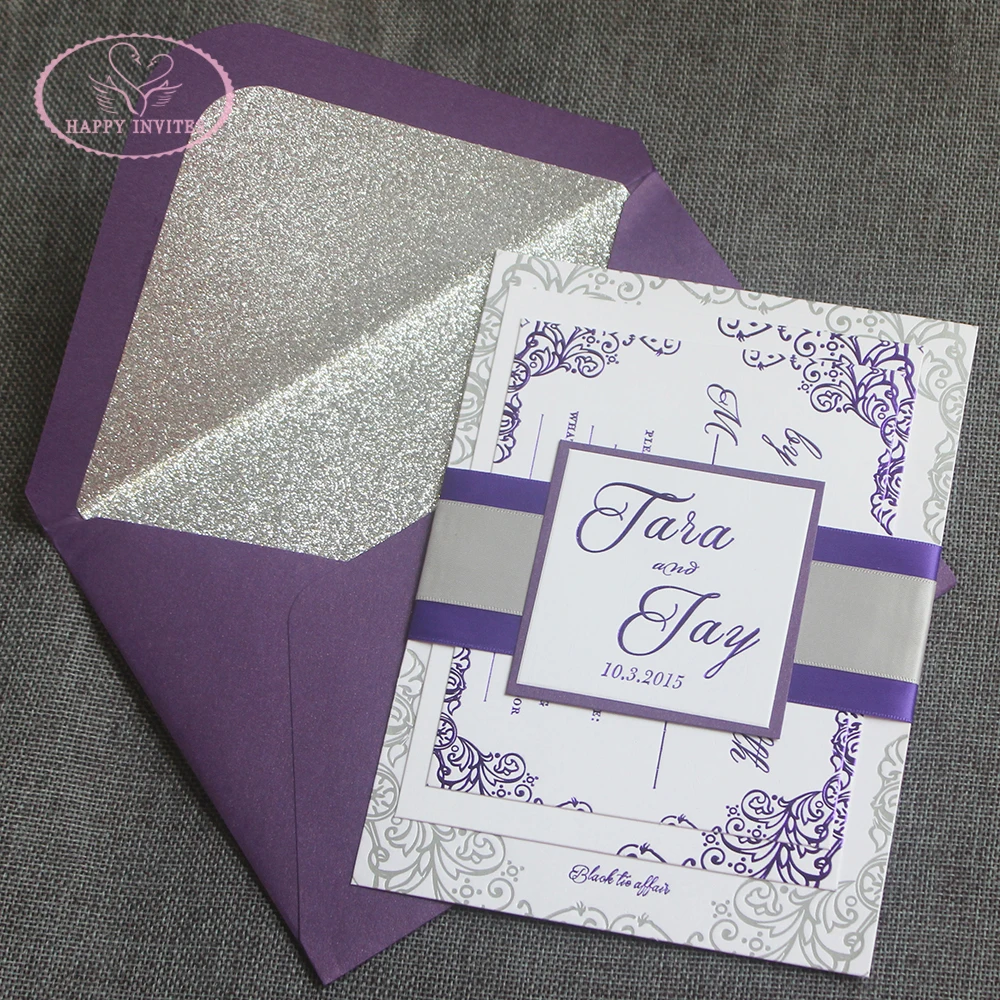 Free Shipping HI1160 Custom White Cotton Paper Invitation Card with Purple & Silver Foil with Envelope in Wholesale Price
Free Shipping HI1160 Custom White Cotton Paper Invitation Card with Purple & Silver Foil with Envelope in Wholesale Price