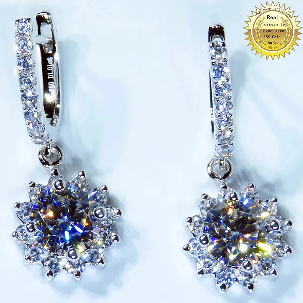 18K White Gold Earrings Drop Clip Hoop Earrings DVVS Moissanite Diamonds Sunflower Round Trendy Wedding Engagement Earrings
18K White Gold Earrings Drop Clip Hoop Earrings DVVS Moissanite Diamonds Sunflower Round Trendy Wedding Engagement Earrings