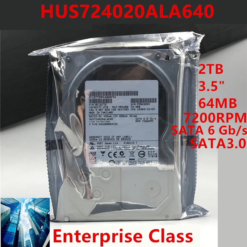 

New Original HDD For Hgst 2TB 3.5" SATA 6 Gb/s 64MB 7200RPM For Internal Hard Disk For Enterprise Class HDD For HUS724020ALA640