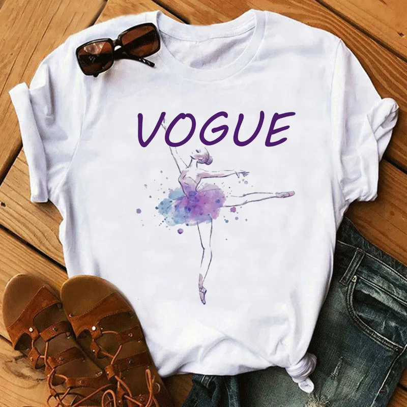

Vogue Ballet Dancer Print T Shirt Women Short Sleeve O Neck Loose Tshirt Women Tee Shirt Tops Female Clothes Camisetas Mujer