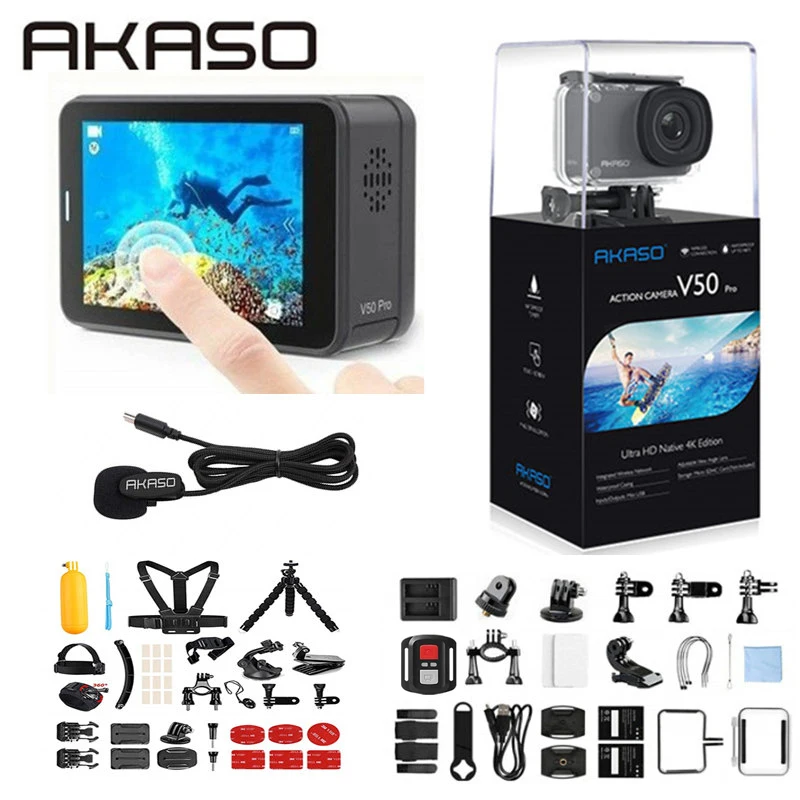 Экшн камера AKASO V50 Pro 4K/30fps 20 МП Wi Fi сенсорный экран водонепроницаемость до 30