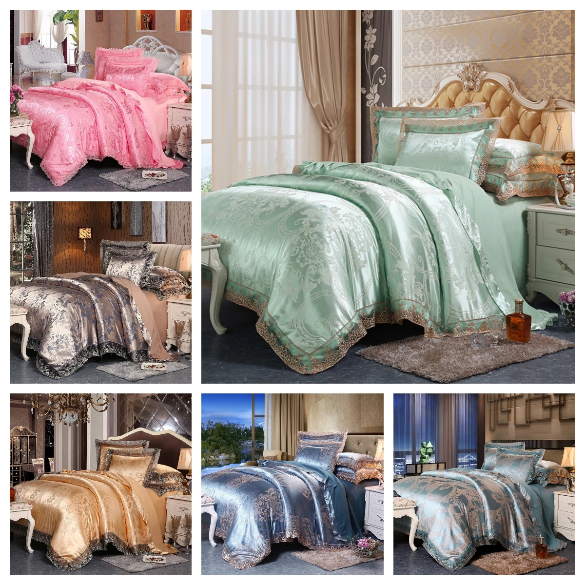 Luxury 4pcs Bedding Set Satin Jacquard Duvet Cover Set with 1Quilt Cover+1Bed sheet+2Pillowcases US/EU Size high silk
Luxury 4pcs Bedding Set Satin Jacquard Duvet Cover Set with 1Quilt Cover+1Bed sheet+2Pillowcases US/EU Size high silk