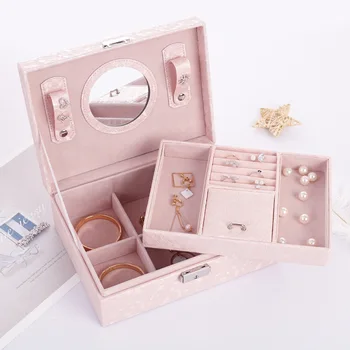 European-style Leather Jewelry Storage Box with Lock and Mirror Simple Earrings Earrings Jewelry Box Multi-flannel Storage Box
European-style Leather Jewelry Storage Box with Lock and Mirror Simple Earrings Earrings Jewelry Box Multi-flannel Storage Box